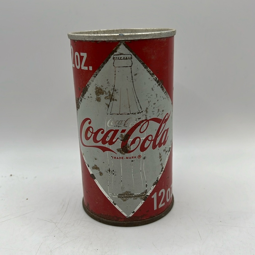 Vintage Antique Coca Cola Coke Flat Pull Tab Opened Can Red 12 Oz Collectible